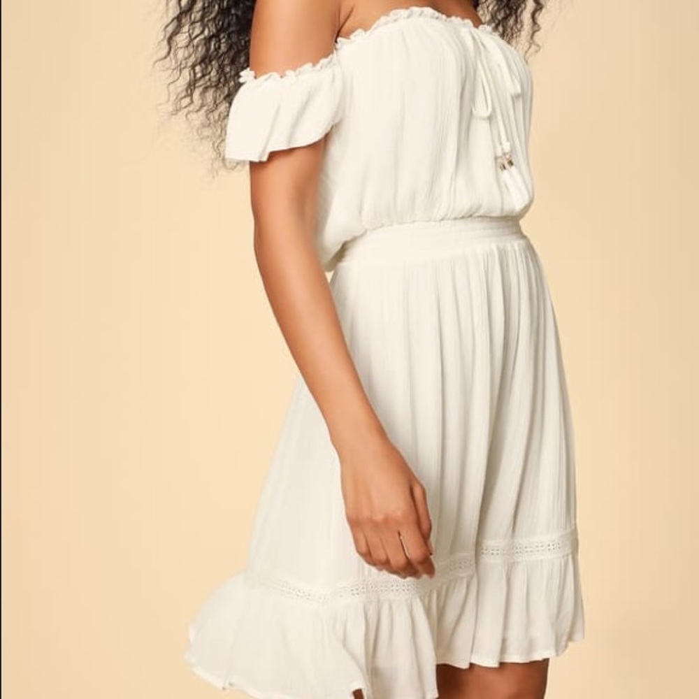 Lulus white mini beach dress off shoulder new XS